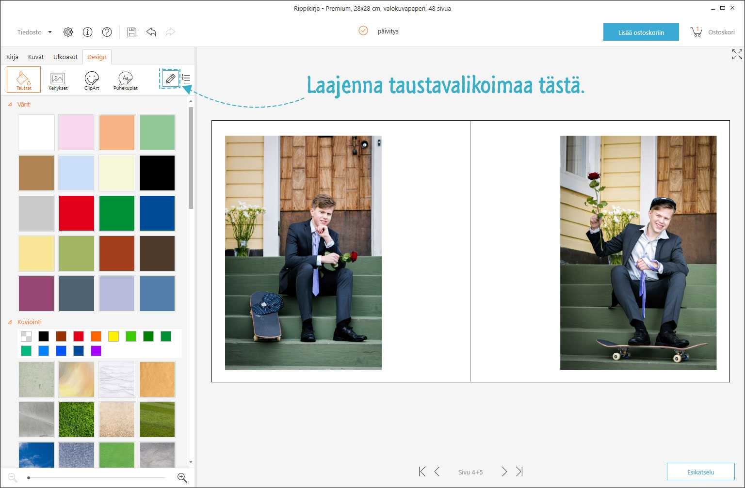 Taustan lisääminen kuvakirjaan Taustan lisääminen kuvakirjaan