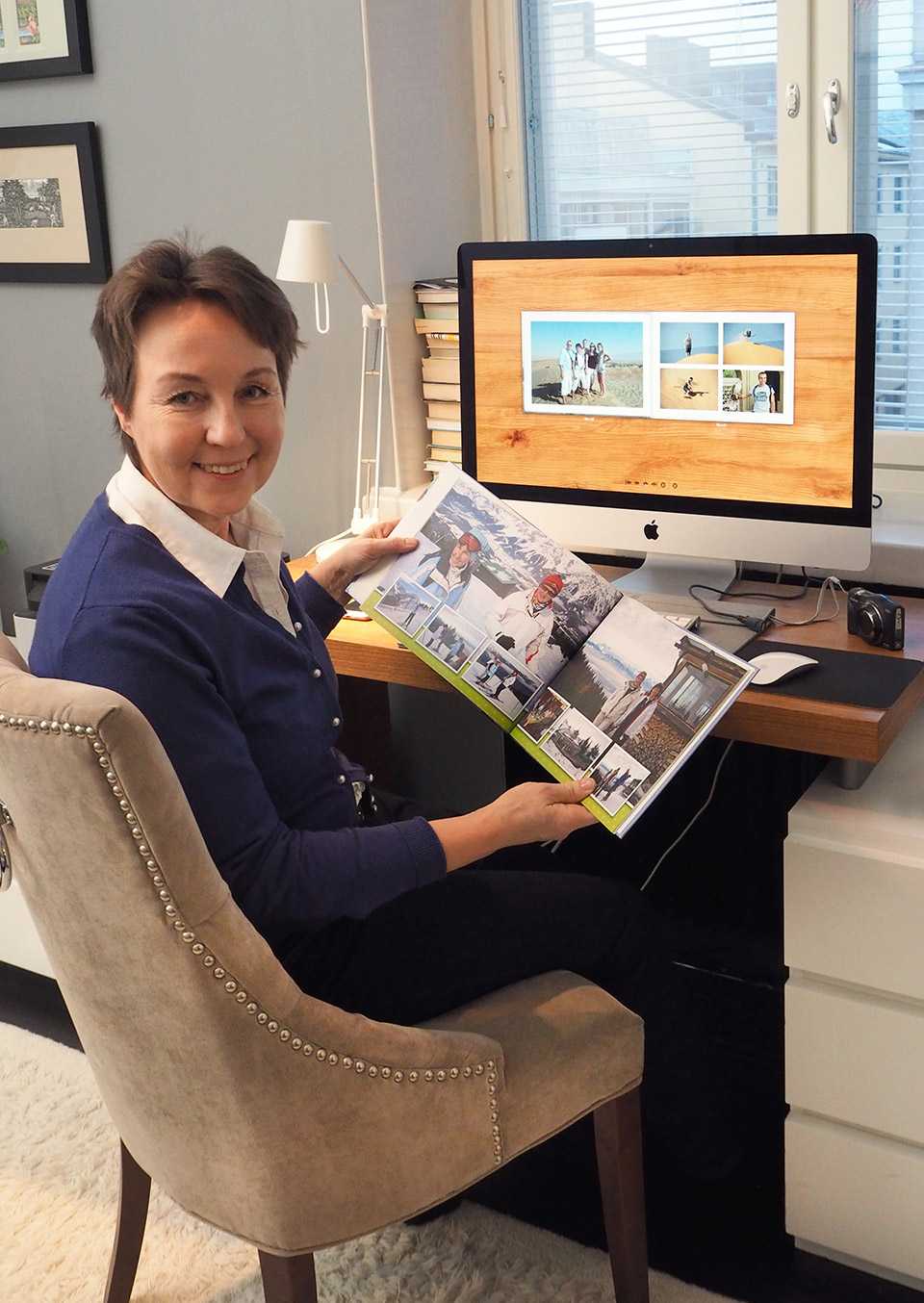 Merja Hedman tekee kuvakirjaa Mac Designer –ohjelmalla. Merja Hedman tekee kuvakirjaa Mac Designer –ohjelmalla.