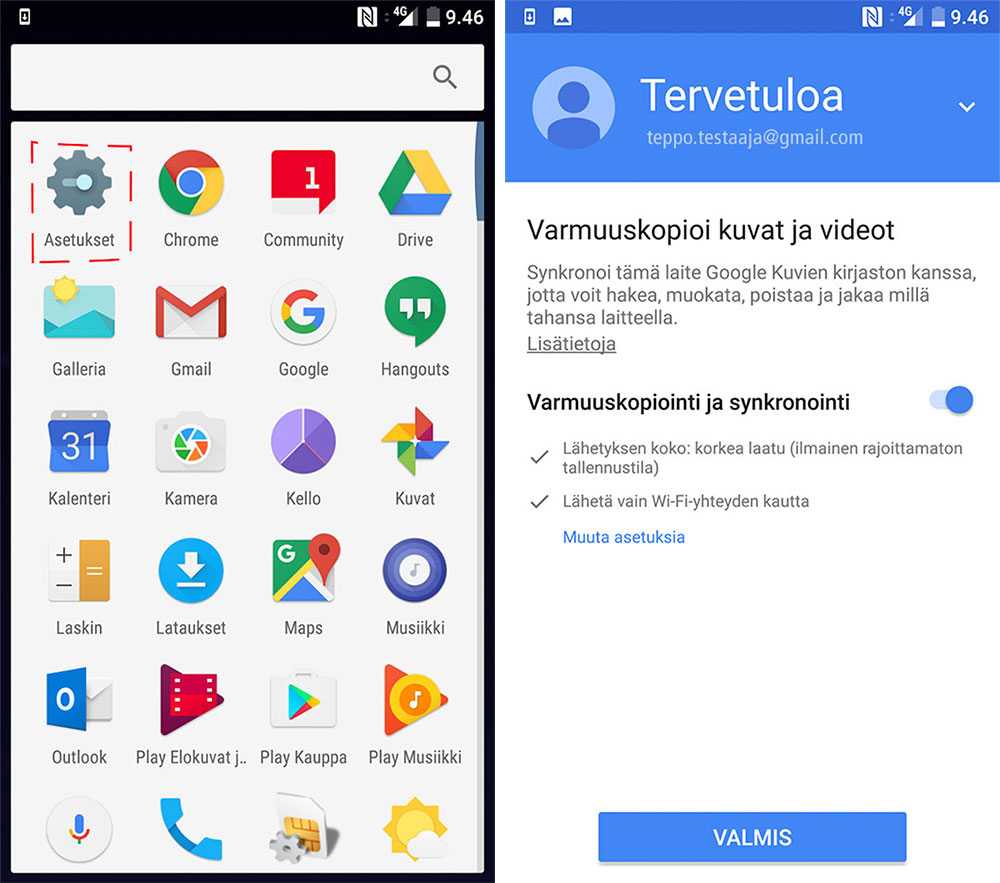 Varmuuskopiointi päälle Android-laitteella Android