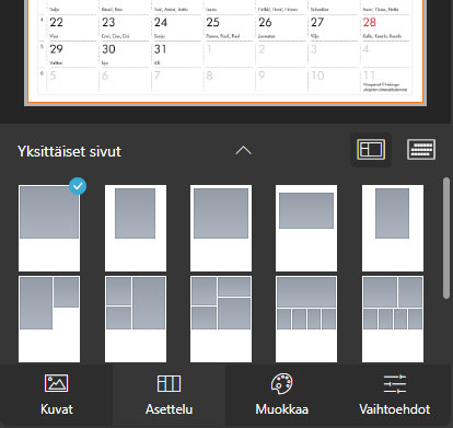 Kalenterin sivujen asettelumallit