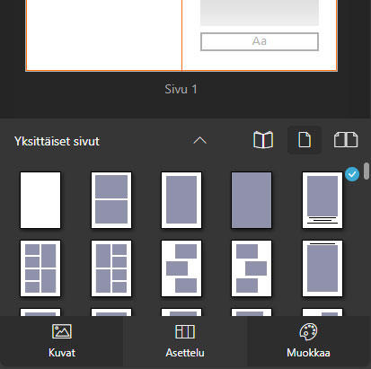 Kuvakirjan sivujen asettelumallit