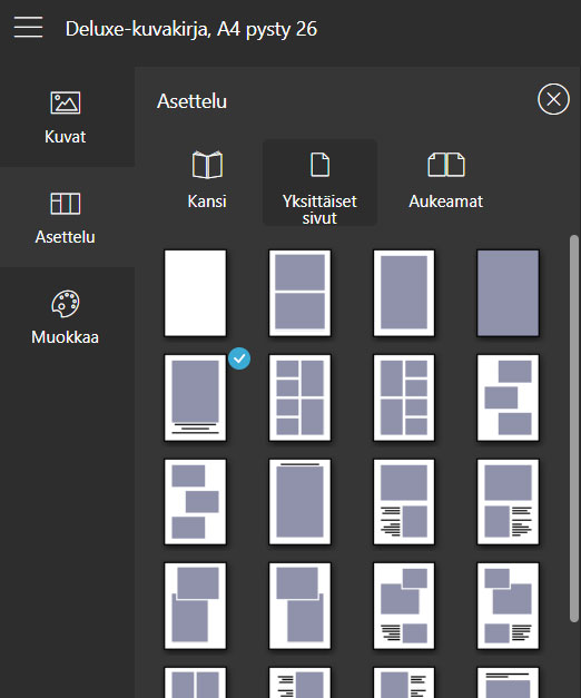 Kuvakirjan sivujen asettelumallit